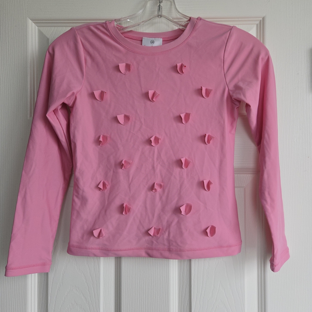 Sz. 10 Hanna Andersson Pink Long Sleeve Swim Top/ Rash Guard with Floral Details